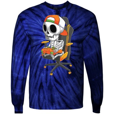 Halloween Skeleton Gamer Video Gaming Teens Tie-Dye Long Sleeve Shirt