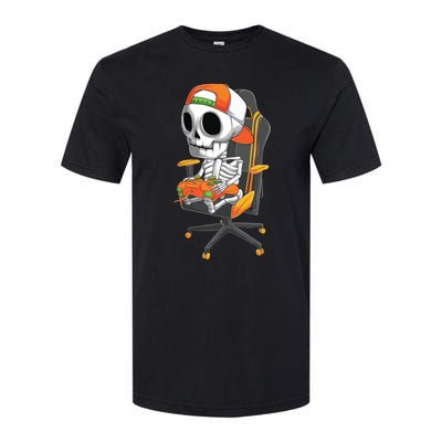 Halloween Skeleton Gamer Video Gaming Teens Softstyle CVC T-Shirt