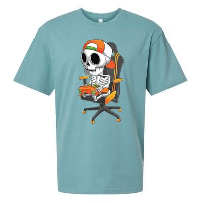 Halloween Skeleton Gamer Video Gaming Teens Sueded Cloud Jersey T-Shirt