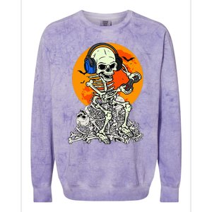 Halloween Skeleton Gamer Skull Moon Gaming Colorblast Crewneck Sweatshirt