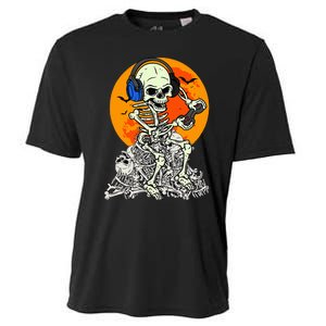 Halloween Skeleton Gamer Skull Moon Gaming Cooling Performance Crew T-Shirt