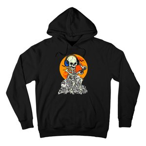 Halloween Skeleton Gamer Skull Moon Gaming Hoodie