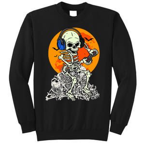 Halloween Skeleton Gamer Skull Moon Gaming Sweatshirt