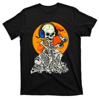 Halloween Skeleton Gamer Skull Moon Gaming T-Shirt