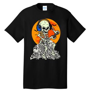 Halloween Skeleton Gamer Skull Moon Gaming Tall T-Shirt