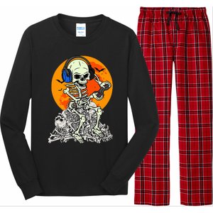 Halloween Skeleton Gamer Skull Moon Gaming Long Sleeve Pajama Set