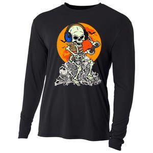 Halloween Skeleton Gamer Skull Moon Gaming Cooling Performance Long Sleeve Crew