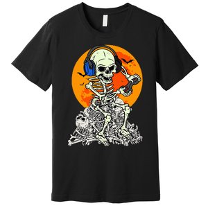 Halloween Skeleton Gamer Skull Moon Gaming Premium T-Shirt