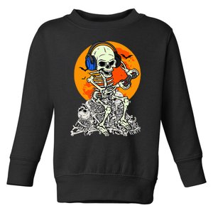 Halloween Skeleton Gamer Skull Moon Gaming Toddler Sweatshirt