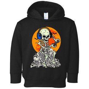 Halloween Skeleton Gamer Skull Moon Gaming Toddler Hoodie