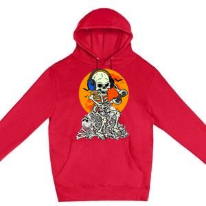 Halloween Skeleton Gamer Skull Moon Gaming Premium Pullover Hoodie