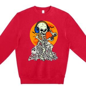 Halloween Skeleton Gamer Skull Moon Gaming Premium Crewneck Sweatshirt