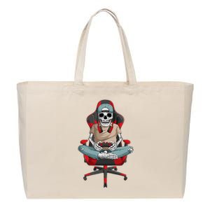 Halloween Skeleton Gamer Video Gaming Cotton Canvas Jumbo Tote