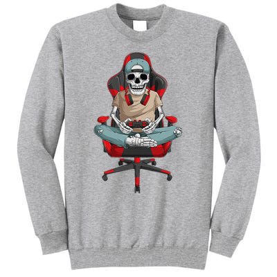 Halloween Skeleton Gamer Video Gaming Tall Sweatshirt