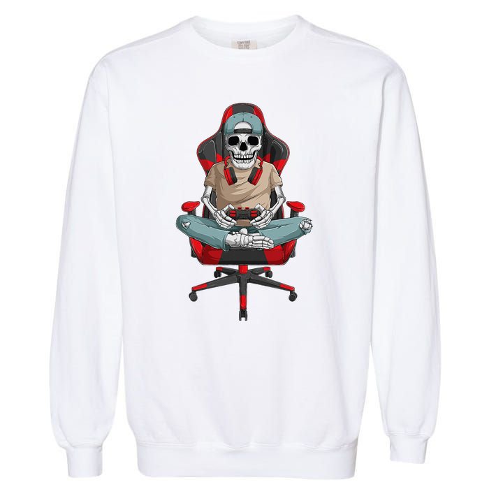 Halloween Skeleton Gamer Video Gaming Garment-Dyed Sweatshirt