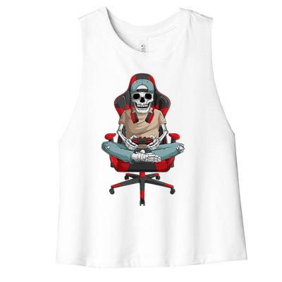 Halloween Skeleton Gamer Video Gaming Women's Racerback Cropped Tank