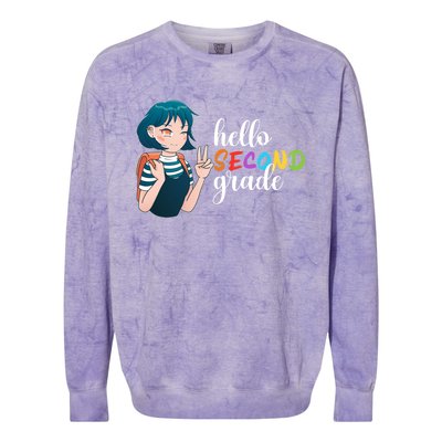 Hello Second Grade Anime Going To School Funny Gift Colorblast Crewneck Sweatshirt