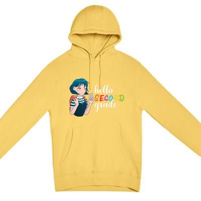 Hello Second Grade Anime Going To School Funny Gift Premium Pullover Hoodie