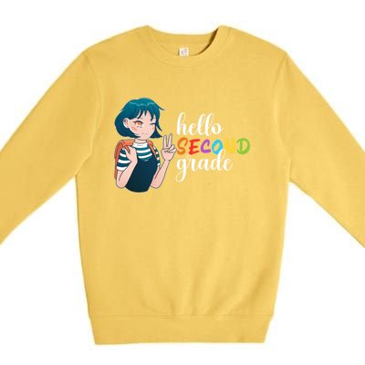 Hello Second Grade Anime Going To School Funny Gift Premium Crewneck Sweatshirt