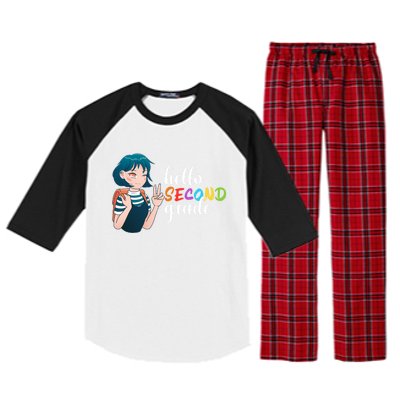 Hello Second Grade Anime Going To School Funny Gift Raglan Sleeve Pajama Set