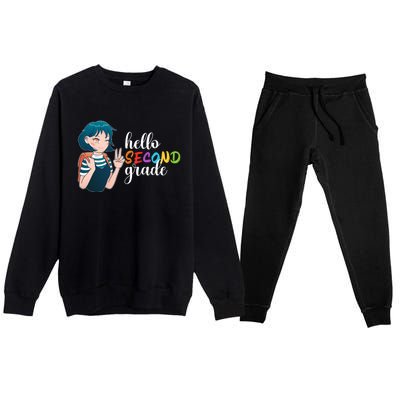 Hello Second Grade Anime Going To School Funny Gift Premium Crewneck Sweatsuit Set