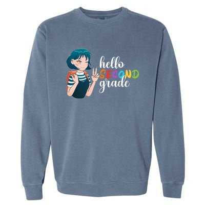 Hello Second Grade Anime Going To School Funny Gift Garment-Dyed Sweatshirt