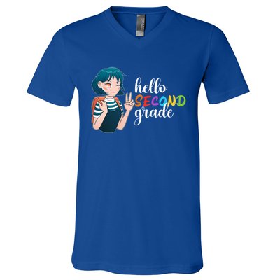 Hello Second Grade Anime Going To School Funny Gift V-Neck T-Shirt