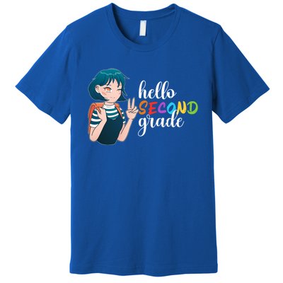 Hello Second Grade Anime Going To School Funny Gift Premium T-Shirt