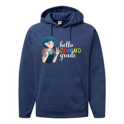 Hello Second Grade Anime Going To School Funny Gift Performance Fleece Hoodie