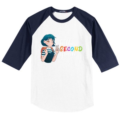 Hello Second Grade Anime Going To School Funny Gift Baseball Sleeve Shirt