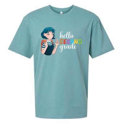 Hello Second Grade Anime Going To School Funny Gift Sueded Cloud Jersey T-Shirt