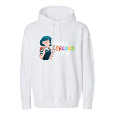 Hello Second Grade Anime Going To School Funny Gift Garment-Dyed Fleece Hoodie