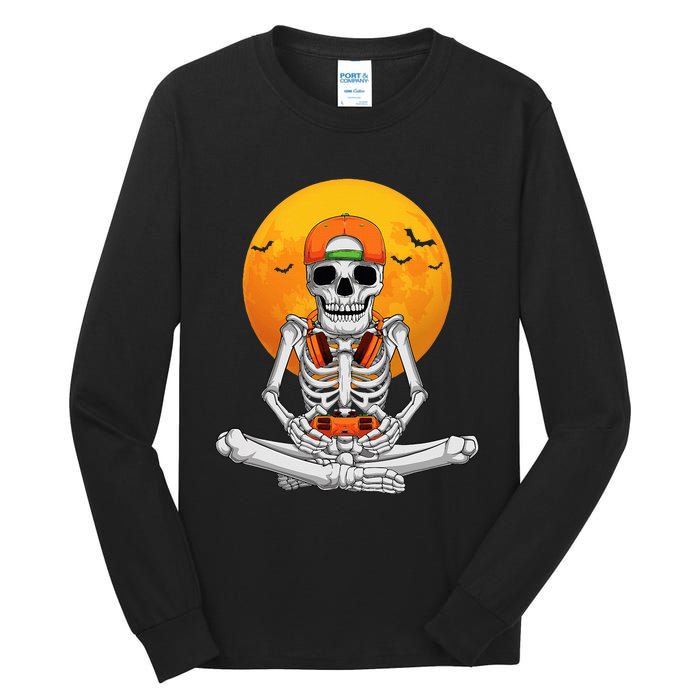 Halloween Skeleton Gamer Video Gaming Tall Long Sleeve T-Shirt