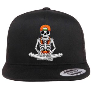 Halloween Skeleton Gamer Video Gaming Flat Bill Trucker Hat