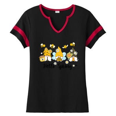 Hello Spring Gnome Bees Sunflower Bee Spring Gift Ladies Halftime Notch Neck Tee