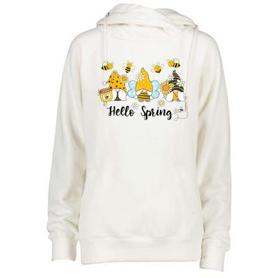 Hello Spring Gnome Bees Sunflower Bee Spring Gift Womens Funnel Neck Pullover Hood