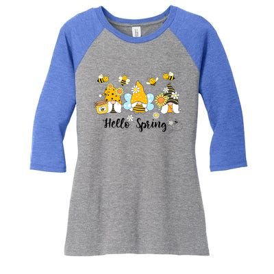 Hello Spring Gnome Bees Sunflower Bee Spring Gift Women's Tri-Blend 3/4-Sleeve Raglan Shirt