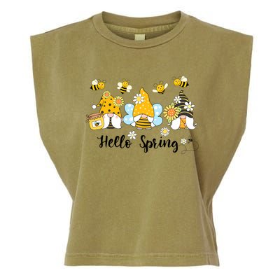 Hello Spring Gnome Bees Sunflower Bee Spring Gift Garment-Dyed Women's Muscle Tee