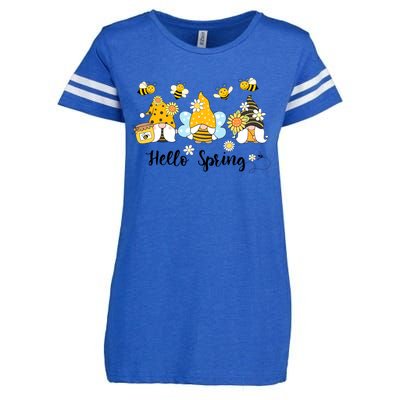 Hello Spring Gnome Bees Sunflower Bee Spring Gift Enza Ladies Jersey Football T-Shirt