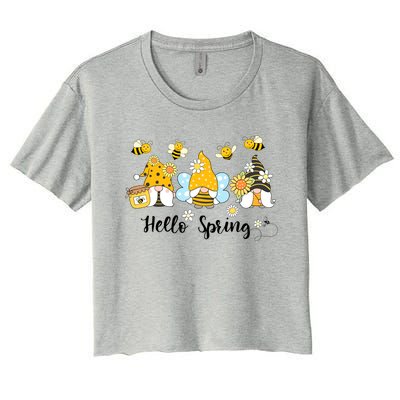 Hello Spring Gnome Bees Sunflower Bee Spring Gift Women's Crop Top Tee