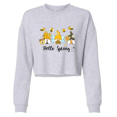 Hello Spring Gnome Bees Sunflower Bee Spring Gift Cropped Pullover Crew