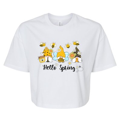 Hello Spring Gnome Bees Sunflower Bee Spring Gift Bella+Canvas Jersey Crop Tee