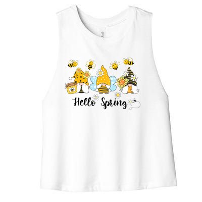 Hello Spring Gnome Bees Sunflower Bee Spring Gift Women's Racerback Cropped Tank