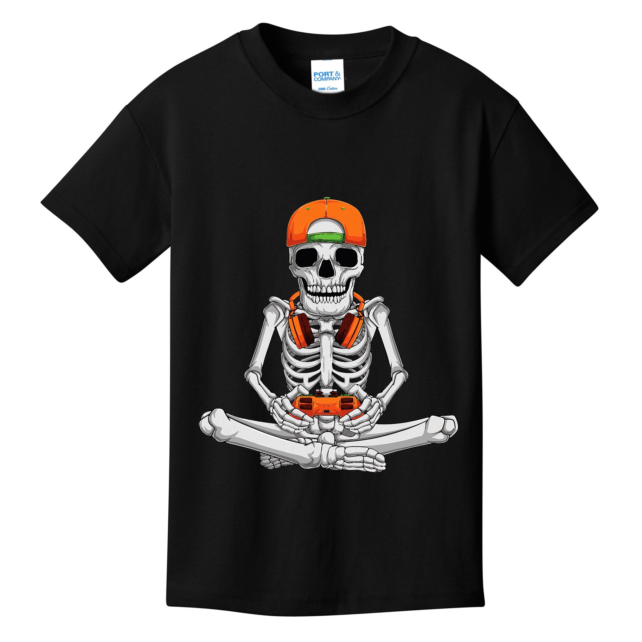 Halloween Skeleton Gamer Video Gaming Kids T-Shirt