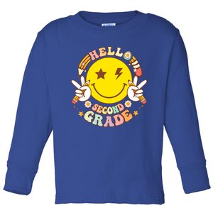 Hello Second Grade Hippie Smile Face Back To School Teacher Gift Toddler Long Sleeve Shirt