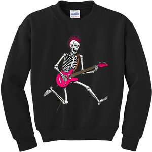 Happy Skeleton Guitar Guy Spooky Halloween Rock Band Concert Premium Kids Sweatshirt