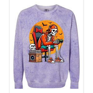 Halloween Skeleton Gamer Funny Video Gaming Halloween Cool Gift Colorblast Crewneck Sweatshirt