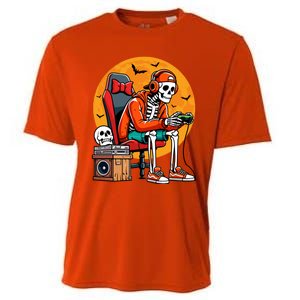 Halloween Skeleton Gamer Funny Video Gaming Halloween Cool Gift Cooling Performance Crew T-Shirt