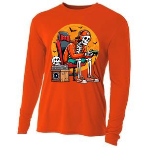 Halloween Skeleton Gamer Funny Video Gaming Halloween Cool Gift Cooling Performance Long Sleeve Crew