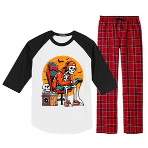 Halloween Skeleton Gamer Funny Video Gaming Halloween Cool Gift Raglan Sleeve Pajama Set